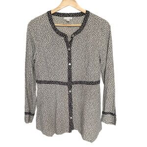 J‎ Jill XS Black And White Button Up Ditzy Floral Print Rayon Blouse